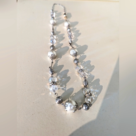 Stunning perl, crystal and sterling silver beaded vintage necklace 🌹 - Picture 5 of 6